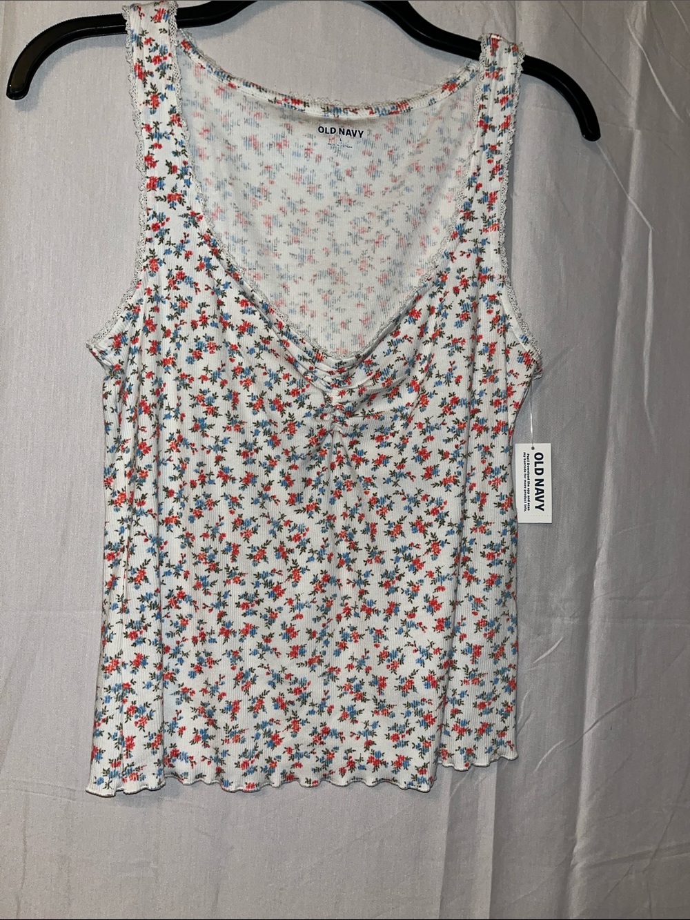Old Navy White Tank Top with Red and Blue Floral Print